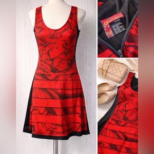 Desigual Red Black A-Line Dress Size M Sleeveless Graphic Print Summer